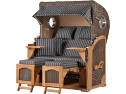 bene living Strandkorb Komplettset Ammersee Teak Bullauge PE Grau Modell 500* Discount