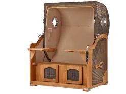 bene living Strandkorb Komplettset Ammersee Teak Bullauge PE Grau Modell 500* Discount