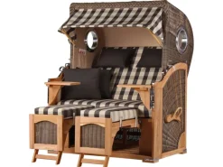 bene living Strandkorb Komplettset Ammersee Teak Bullauge PE Grau Modell 505*