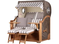 bene living Strandkorb Komplettset Königssee Teak Bullauge PE Grau Modell 513* Hot