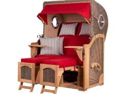 bene living Strandkorb Komplettset Ammersee Teak Bullauge PE Grau Modell 585* Online