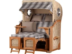 bene living Strandkorb Komplettset Ammersee Teak Bullauge PE Shell Modell 522* Discount