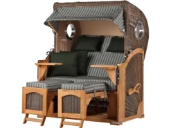bene living Strandkorb Komplettset Ammersee Teak Bullauge PE Grau Modell 504* Discount