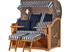 bene living Strandkorb Komplettset Königssee Teak Bullauge PE Grau Modell 518* Hot