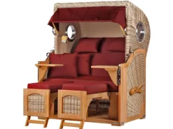 bene living Strandkorb Komplettset Ammersee Teak Bullauge PE Shell Modell 550*