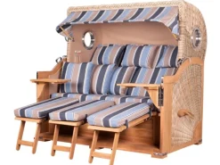 bene living Strandkorb Komplettset Königssee 3 Sitzer Teak Bullauge PE Shell Modell 580 Inkl Liftersystem Schutzhülle Doppelrollen Glasbecherhalter* Sale