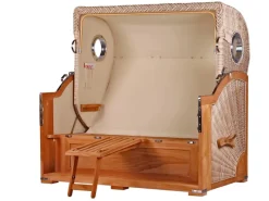 bene living Strandkorb Komplettset Königssee 3 Sitzer Teak Bullauge PE Shell Modell 580 Inkl Liftersystem Schutzhülle Doppelrollen Glasbecherhalter* Sale