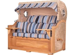bene living Strandkorb Komplettset Königssee 3 Sitzer Teak Bullauge PE Shell Modell 580 Inkl Liftersystem Schutzhülle Doppelrollen Glasbecherhalter* Sale