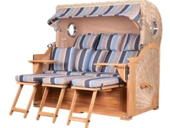 bene living Strandkorb Komplettset Königssee 3 Sitzer Teak Bullauge PE Shell Modell 580 Inkl Liftersystem Schutzhülle Doppelrollen Glasbecherhalter* Sale