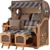 bene living Strandkorb Komplettset Ammersee Grande XL Teak Bullauge PE Grau Modell 522 Inkl Liftersystem Schutzhülle Doppelrollen Glasbecherhalter* Hot