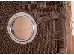 bene living Strandkorb Komplettset Ammersee Grande XL Teak Bullauge PE Grau Modell 522 Inkl Liftersystem Schutzhülle Doppelrollen Glasbecherhalter* Hot