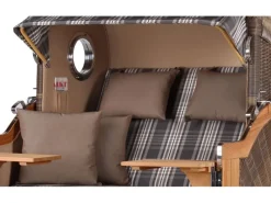 bene living Strandkorb Komplettset Ammersee Grande XL Teak Bullauge PE Grau Modell 522 Inkl Liftersystem Schutzhülle Doppelrollen Glasbecherhalter* Hot