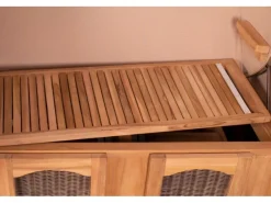 bene living Strandkorb Komplettset Ammersee Grande XL Teak Bullauge PE Grau Modell 522 Inkl Liftersystem Schutzhülle Doppelrollen Glasbecherhalter* Hot