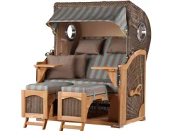 bene living Strandkorb Komplettset Ammersee Teak Bullauge PE Grau Modell 520* Discount