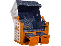 Strandkörbe|Balkonmöbel|bene-living Strandkorb Ostsee 2 Sitzer Weiß-Royal Blau