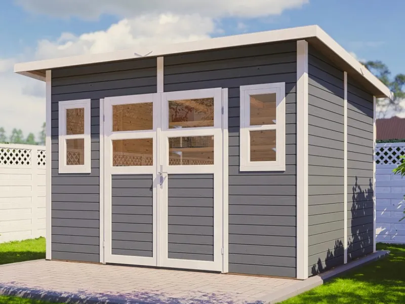 Bertilo Rechen|Holz-Gartenhaus Felix 293 cm x 245 cm Grau FSC®