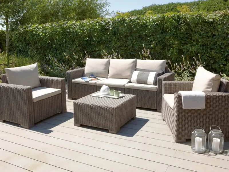 Best Garten-Lounge-Set Mombasa 4-teilig aus Polyrattan Cappuccino/Sand*Best Freizeitmöbel Online