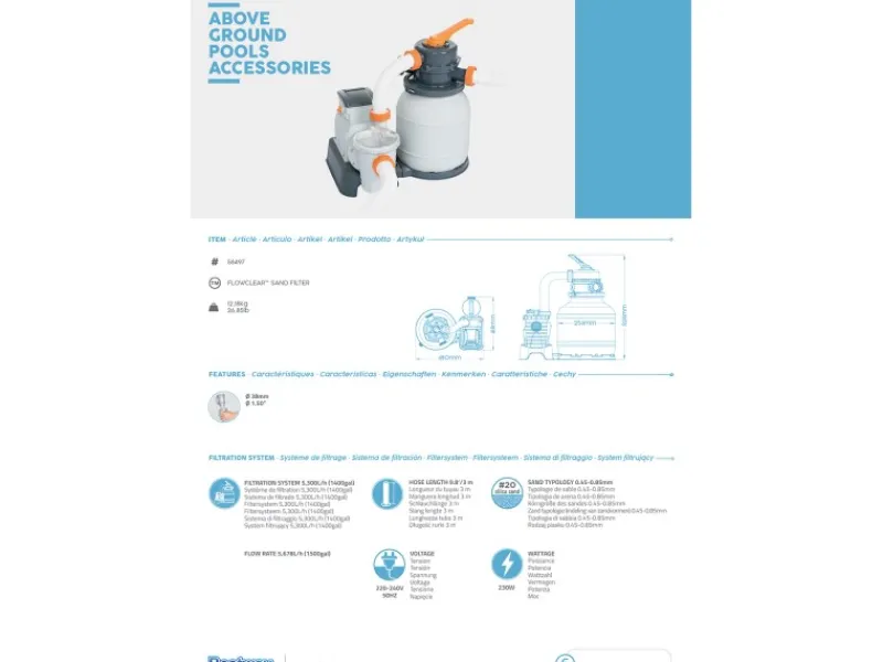 Bestway Pooltechnik|Flowclear Sandfilteranlage mit Zeitschaltuhr 5.678l/h 230 W