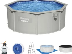 Bestway Aufstellpools|Hydrium Stahlwandpool Komplett-Set m. Sandfilteranlage Ø 360x120 cm Grau