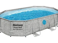 Bestway Aufstellpools|Stahlrahmenpool Set Power Steel Swim Vista 488 x 305 x 107 cm Oval Grau