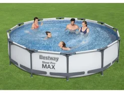 Stahlrahmen-Pool Set Steel Pro Max Frame Ø 366 x 76 cm Rund Lichtgrau*Bestway Sale