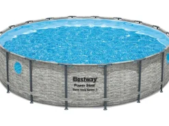 Bestway Pool Abdeckung|Aufstellpools|Stahlrahmenpool Set Power Steel Swim Vista Ø 549 cm x 122 cm Rund Grau