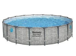 Bestway Pool Abdeckung|Aufstellpools|Stahlrahmenpool Set Power Steel Swim Vista Ø 549 cm x 122 cm Rund Grau