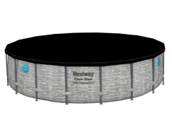 Bestway Pool Abdeckung|Aufstellpools|Stahlrahmenpool Set Power Steel Swim Vista Ø 549 cm x 122 cm Rund Grau