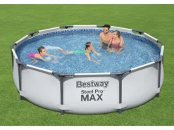 Stahlrahmen-Pool Set Steel Pro Max Frame Ø 305 x 76 cm Rund Lichtgrau*Bestway Discount