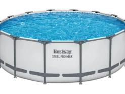 Stahlrahmen-Pool Set Steel Pro Max Frame EU Ø 427 x 122cm Rund Lichtgrau*Bestway Sale