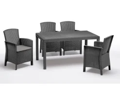 BICA Gartenmöbel-Sets|Sitzkissen|Lido Wetterfestes Balkonset 5-tlg. mit 4 Sessel inkl. Sitzkissen und Tisch Houston Graphit