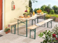 Bierzelt-Garnitur aus Kiefernholz und Stahlgestell mit 50 cm breitem Tisch* Sale