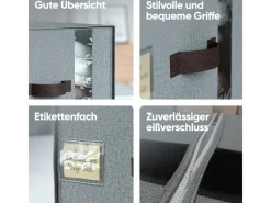 Björn&Schiller Weitere Ordnungssysteme Für Den Garten|Aufbewahrungstasche für Kleidung Set mit 3 Teilen 39×36×26 cm 37 l Leinen Grau