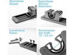 Björn&Schiller Weitere Ordnungssysteme Für Den Garten|Gerätehalter Wandhalterung Aluminium 4 Besenhalter 5 Haken bis 10 kg