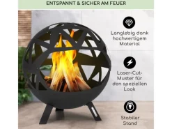 Gartenkamine|Feuerkörbe|Blumfeldt Colima Feuerschale Ø 66 cm Kugelform mit Holzkohlerost &  Ascheschale Geometrisch