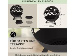 Gartenkamine|Feuerkörbe|Blumfeldt Colima Feuerschale Ø 66 cm Kugelform mit Holzkohlerost &  Ascheschale Geometrisch