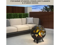 Gartenkamine|Feuerkörbe|Blumfeldt Colima Feuerschale Ø 66 cm Kugelform mit Holzkohlerost &  Ascheschale Geometrisch