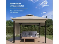 Gartenlauben|Blumfeldt Grandezza Cortina Gartenpavillon 3x3 m Wetterbeständig Pulverbeschichtet Seitliche Rollläden