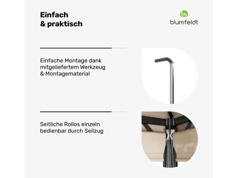 Gartenlauben|Blumfeldt Grandezza Cortina Gartenpavillon 3x3 m Wetterbeständig Pulverbeschichtet Seitliche Rollläden