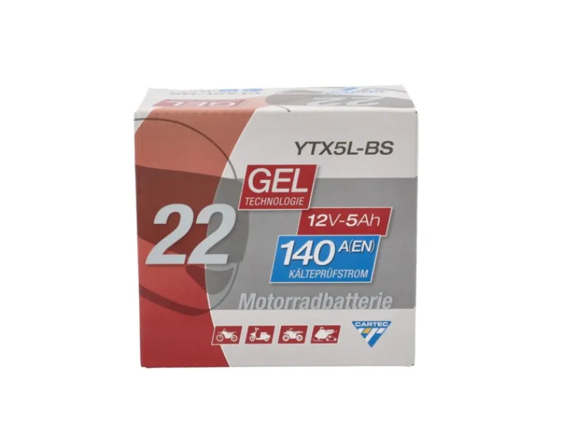 GEL Motorradbatterie YTX5L-BS 5Ah 140A*Cartec
