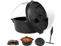 CCLIFE Grillzubehör|Dutch Oven Set 5,7L Gusseisen Grilltopf mit Feuertopf Ohne Beine