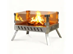 Feuerschale mit Glaskeramik Klappbar Tragbar Feuerschale für Garten Outdoor Camping Feuerkorb mit Grillrost Feuerstelle Edelstahl*CCLIFE Outlet