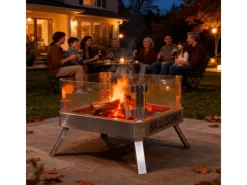 Feuerschale mit Glaskeramik Klappbar Tragbar Feuerschale für Garten Outdoor Camping Feuerkorb mit Grillrost Feuerstelle Edelstahl*CCLIFE Outlet