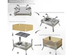 Feuerschale mit Glaskeramik Klappbar Tragbar Feuerschale für Garten Outdoor Camping Feuerkorb mit Grillrost Feuerstelle Edelstahl*CCLIFE Outlet