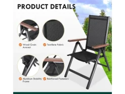 CCLIFE Gartenstühle|Gartenstühle Alu 2er Set Gartenstuhl Hochlehner Klappbar  Balkonstühle 7-Fach Verstellbar bis 150kg Dunkelgrau Modell Holzmaserung RelaxPro