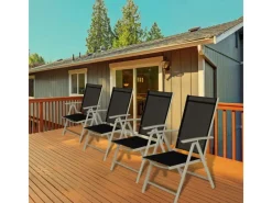 Gartenstühle Alu 4er Set Gartenstuhl Hochlehner Klappbar  Balkonstühle 7-Fach Verstellbar bis 150kg Modell Breeze*CCLIFE Best