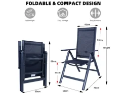 CCLIFE Gartenstühle|Gartenstühle Alu 2er Set Gartenstuhl Hochlehner Klappbar Balkonstühle 7-Fach Verstellbar bis 150kg Dunkelgrau Modell RelaxPro CushHom