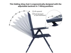 CCLIFE Gartenstühle|Gartenstühle Alu 2er Set Gartenstuhl Hochlehner Klappbar Balkonstühle 7-Fach Verstellbar bis 150kg Dunkelgrau Modell RelaxPro CushHom