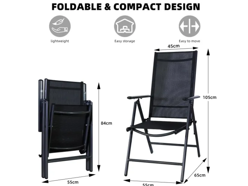 Gartenstühle Alu 2er Set Gartenstuhl Hochlehner Klappbar Balkonstühle 7-Fach Verstellbar bis 150kg Modell Breeze*CCLIFE Outlet