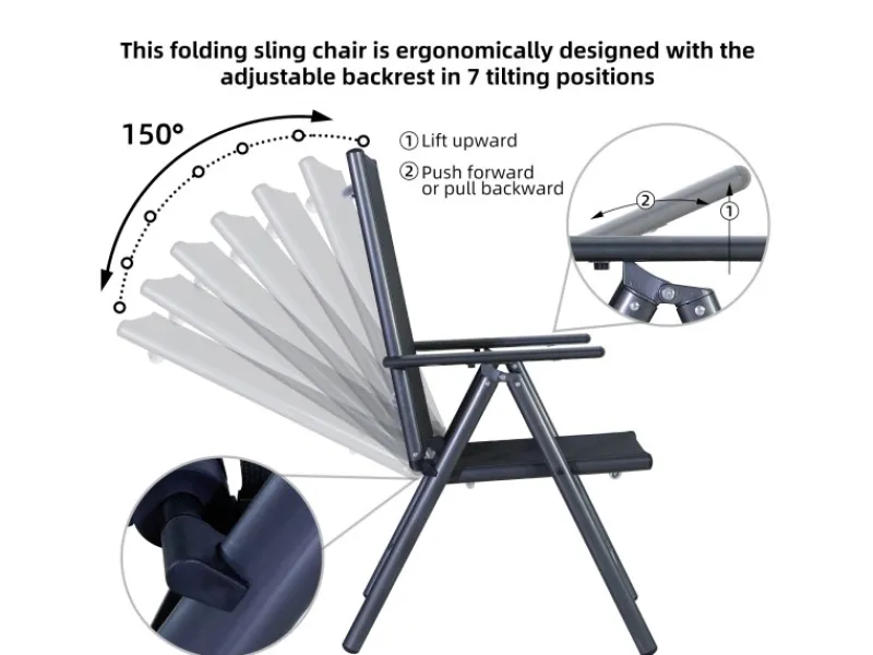 Gartenstühle Alu 2er Set Gartenstuhl Hochlehner Klappbar Balkonstühle 7-Fach Verstellbar bis 150kg Modell Breeze*CCLIFE Outlet